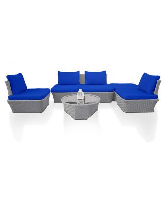 Outdoor Kente Sofa Set, Light Grey X Blue