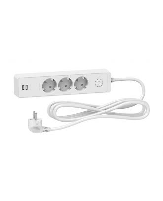 Unica Extend Schuko Trailing Lead With 3 Sockets With 2 Usb, 3 M Cable, White