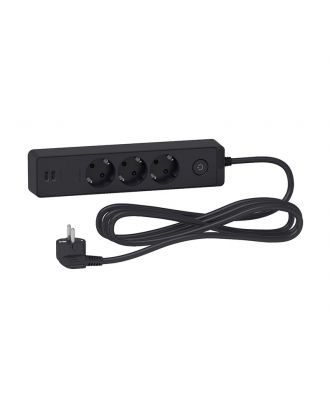 Unica Extend Schuko Trailing Lead With 3 Sockets With 2 Usb, 3 M Cable, Anthracite