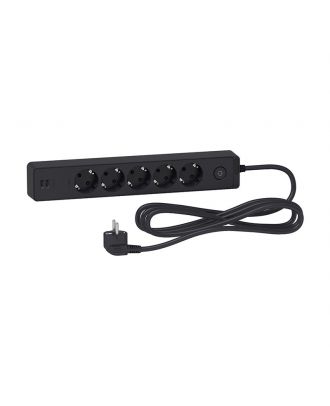 Unica Extend - Schuko Trailing Lead -5 Gangs - With Usb Port - Anthracite