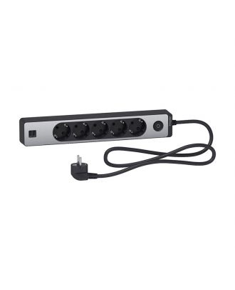 Unica Extend - Schuko Trailing Lead -5 Gangs - With Usb Port - Anthracite/Aluminium
