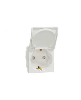 New Unica - 1 German Socket-Outlet - 2P+E + Shutters - 16A 250V - Ip21 D - White - With Hinged Lid