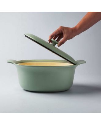 Oval Cooking Pot With Lid Green 28X22Cm - Ron