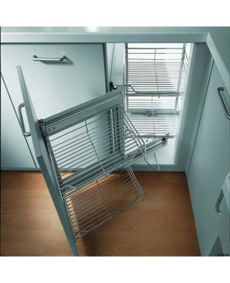 Magic Corner Set For 90/100 Cm Cabinet Widths, Swing Out Left, Metal Basket Chrome