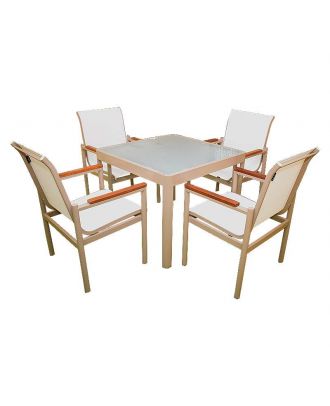 Marbella Dinning Table 90 Cm With 4 Chairs, Beige